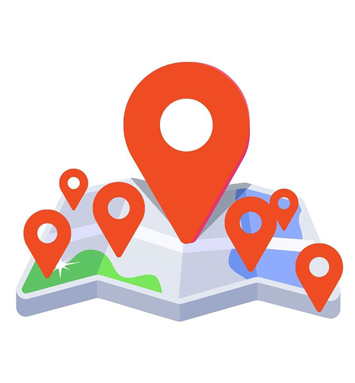 Graphic showing a map with many points on it depicting multi-departments and multi-locations with Carousel.